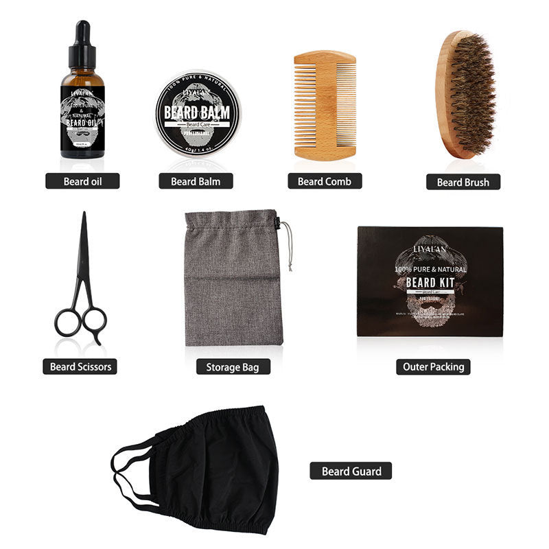 Men’s Beard Grooming Kit – Oil, Balm, Comb & Scissors