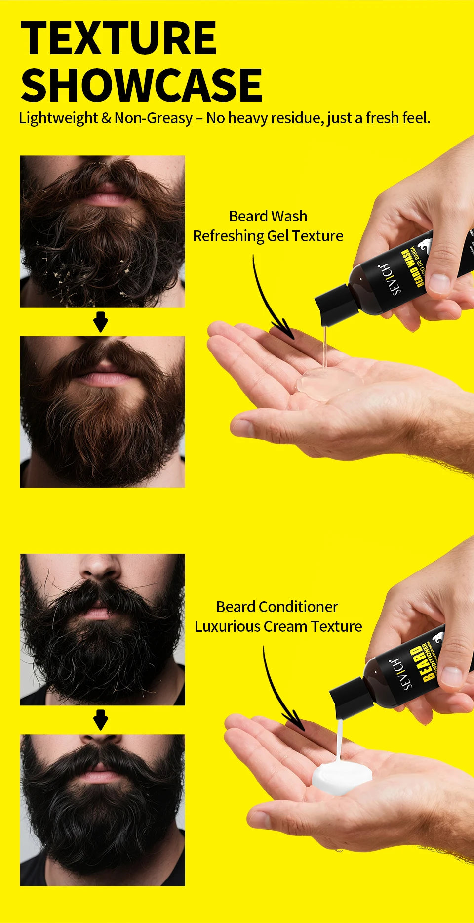 Beard wash and conditioner application instructions