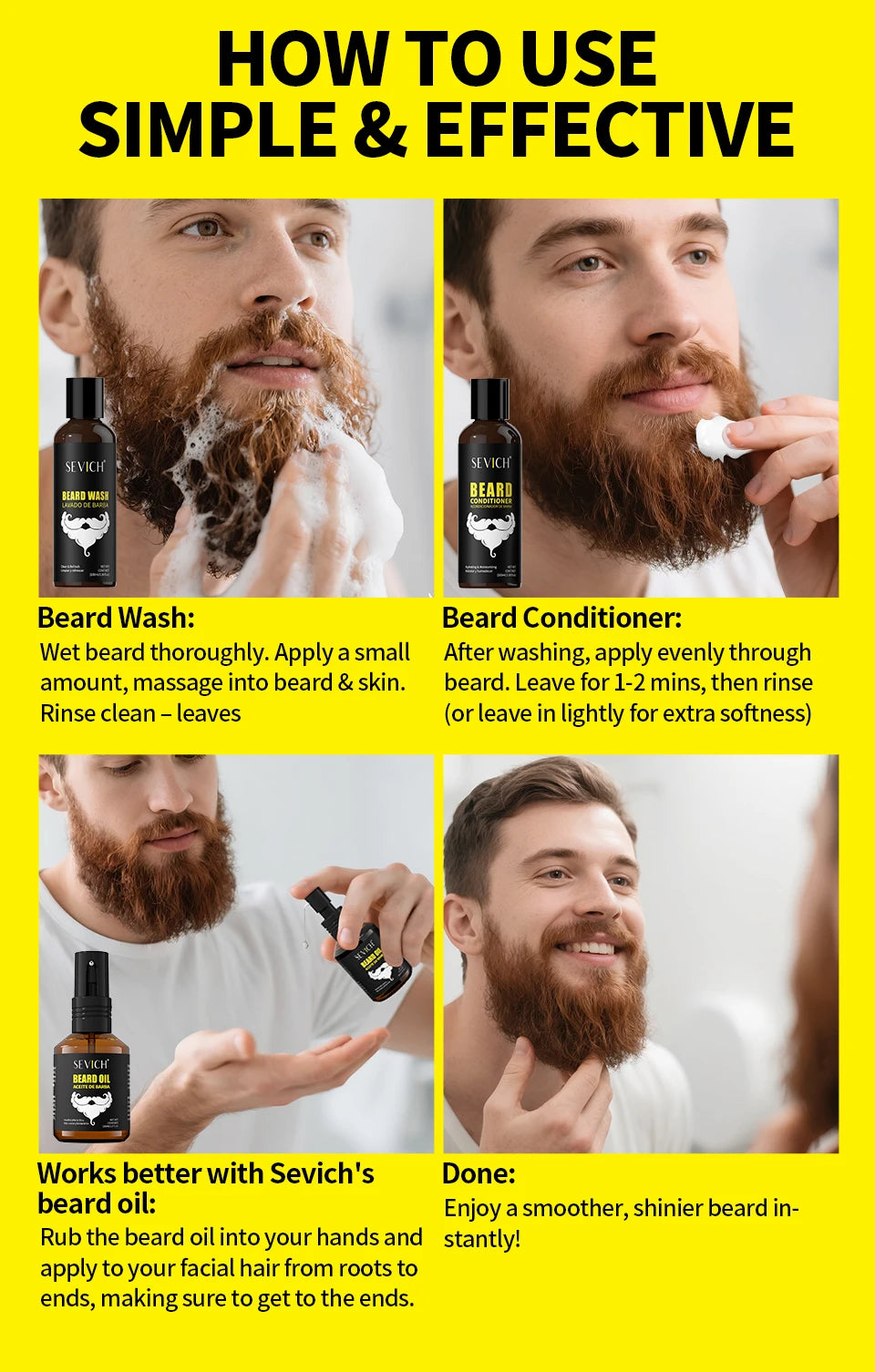 Beard wash and conditioner application instructions