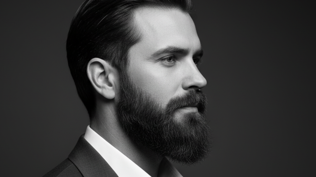 Structured men’s beard with clean neckline and controlled shape