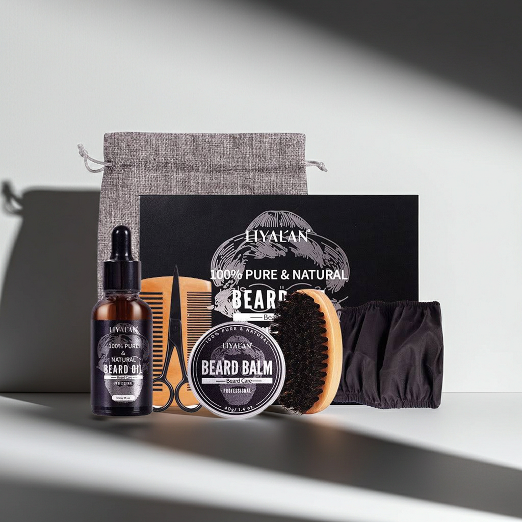 Men’s Beard Grooming Kit – Oil, Balm, Comb & Scissors